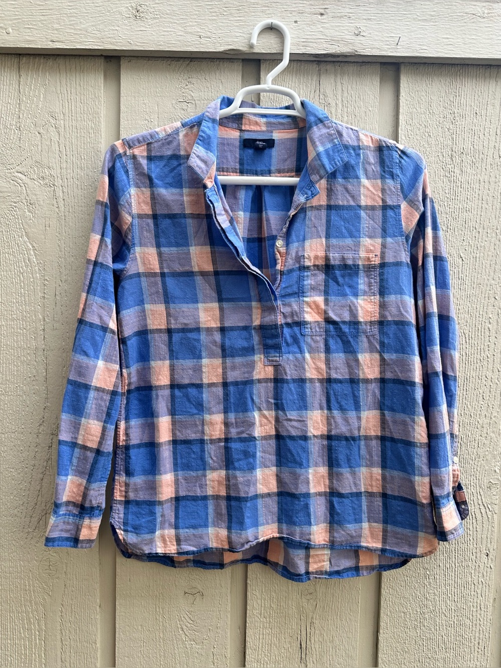 GAP Light Blue and Peach Plaid Shirt